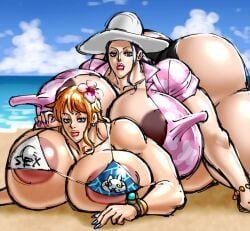 big_breasts breasts breasts_bigger_than_head female female_only huge_breasts large_breasts massive_breasts nami nami_(one_piece) negoto_(nego6) nico_robin one_piece orange_hair post-timeskip shounen_jump tagme