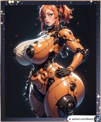 ai_generated akeemi armor huge_ass huge_breasts large_ass large_breasts mecha mechanization orange_body orange_hair robot