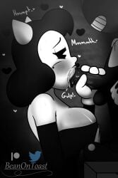 alice_angel beanontoast bendy bendy_and_the_ink_machine big_breasts black_dress black_hair blowjob blush monochrome white_skin