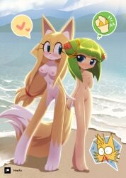 beach big_breasts cosmo_the_seedrian flat_chest furry furry_only howxu looking_at_viewer miles_tails_prower naked nose_bleed sega shy smiling_at_viewer sonic_(series) sonic_the_hedgehog_(series) tails tails_the_fox yiff zooey_the_fox