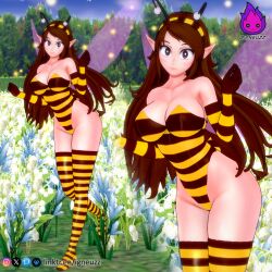 bee bee_costume bee_girl big_breasts big_eyes breasts brown_hair cartoony cute fairy_wings igneuzz looking_at_viewer original_character original_characters susiehatter tagme thick_thighs thighs wide_hips wings