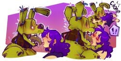 1boy1girl bileshroom bite_of_87 biting five_nights_at_freddy's five_nights_at_freddy's_3 fnaf french_kiss french_kissing haru_(masochistfox) kissing no_visible_genitalia springtrap springtrap_(fnaf) straight suggestive tongue_in_mouth tongue_kiss tongue_out