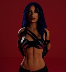 1girls 3d 3d_(artwork) banned_soda blue_hair brown_eyes dark-skinned_female dark_skin female female_only front_view long_hair mercedes_mon&eacute; sasha_banks solo solo_female solo_focus wrestler wrestling wrestling_outfit wwe wwe_2k wwe_2k22 wwe_diva