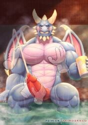 2_horns abs activision animal_genitalia anthro biceps bodily_fluids bubba_(spyro) cum dragon ejaculation genital_fluids genital_slit genitals hi_res horn male muscular muscular_anthro muscular_male muscular_thighs pecs primodrago scales scalie slit solo spikes spikes_(anatomy) spyro_the_dragon wings