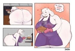 1girls 2d apron ass boss_monster breasts color comic english english_text female jaypixi monster monster_girl naked_apron solo tagme talking text toriel undertale undertale_(series)