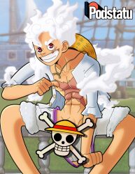 big_smile censored censored_penis cloud exposure flashing flashing_penis gomu_gomu_no_mi_(gear_5) heavily_censored hito_hito_no_mi:_model:_nika looking_at_viewer male male_only monkey_d_luffy one_piece outdoors outside patreon patreon_exclusive pirate pirate_ship podstatu proud proud_of_his_cock public_exposure scar smiling smiling_at_viewer solo_male straw_hat strawhat tenne white_hair