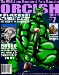 2005 anal anal_sex anthro balls bruno_rhynox cover english_text genitals glans green_balls green_body green_penis green_skin hi_res humanoid magazine_cover male mammal masturbation muscular muscular_anthro muscular_male nipples orc orc_male pecs penetration penile penile_masturbation penis pink_glans pink_nipples rhinoceros sex_toy text tomcat_(artist) toy_in_ass toying_self trassk