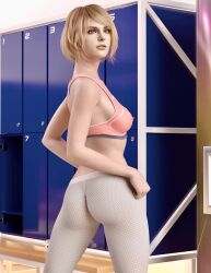 1female 1girls 3d 3d_(artwork) agent_4_tea_se7en ashley_graham ashley_graham_(ella_freya) ass ass_focus blonde_hair bra butt butt_focus cute cute_ass cute_butt cute_face cute_female cute_girl female female_focus female_only fit fit_female girl girl_only girly gym gym_clothes light-skinned_female light_skin locker_room looking_back pale-skinned_female pale_skin pink_bra pink_sports_bra render resident_evil resident_evil_4 resident_evil_4_remake short_hair sports_bra sportswear tight_ass tight_clothes tight_clothing tight_fit tight_pants viewed_from_behind white_pants white_yoga_pants yoga_pants