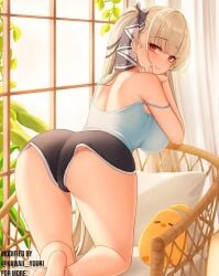 1girls ass azur_lane background big_ass blouse blue_blouse blush brown_hair female female_only formidable_(azur_lane) kneeling light-skinned_female light_skin looking_at_viewer manjuu_(azur_lane) red_eyes royal_navy_(azur_lane) smile smiling_at_viewer solo thick_thighs thighs very_long_hair wei_xiao