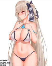 1girls azur_lane big_breasts black_panties blush bra breasts brown_hair female female_only formidable_(azur_lane) light-skinned_female light_skin looking_away only_female only_one_naked red_eyes royal_navy_(azur_lane) solo thick_thighs thighs very_long_hair wei_xiao white_background white_bra