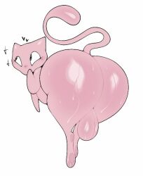 2023 anthro ass backsack balls big_butt biped blush digital_media_(artwork) generation_1_pokemon genitals heart huge_butt kaizocns legendary_pokemon male male_only mew_(pokemon) nintendo nude pokemon pokemon_(species) rear_view simple_background solo thick_thighs wide_hips