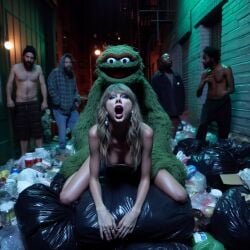 1girls ai_generated alley blonde_hair celebrity dall-e3 doggy_style garbage garbage_bags green_fur homeless implied_sex multiple_boys muppets naked naked_female nude nude_female open_mouth oscar_the_grouch people_in_background people_watching public public_sex puppet real_person sesame_street spanking tagme taylor_swift the_muppet_show trash trash_bag voyeur