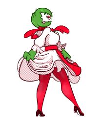 anthro bottomwear clothed clothing clothing_lift dress etcxetc female footwear gardevoir generation_3_pokemon high_heels legwear nintendo pantyhose pokemon pokemon_(species) red_clothing red_legwear skirt skirt_lift solo tights