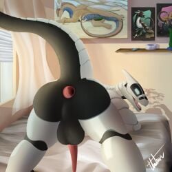anal anal_masturbation anthro anus anus_focus ass backsack balls ballsack bed bed_sheet bedding bedroom bedroom_sex blinds curtains dildo duct_tape electronics flower furniture furry gaping gaping_anus genitals gh0st_(thatman_23) green_dildo humanoid looking_at_viewer looking_back looking_pleasured machine male masturbation morning morning_sex on_bed penis phone phone_ringing phone_screen plant presenting presenting_anus presenting_balls presenting_hindquarters robot robot_anthro saggy_balls sex_toy shelf solo synth_(vader-san) tape tapering_penis thatman_23 vase