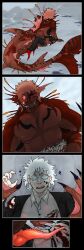 2_mouths 4_eyes after_fight big_penis black_clothing black_markings black_sclera blood blue_eyes bodily_fluids breath clothing colored_blood dull_teeth ear_fins esca exposed_teeth eyelashes fin fish_tail genitals gills gojo_satoru hair human humanoid imminent_sex legless male male/male mammal marine markings membrane_(anatomy) merfolk multi_eye multi_mouth open_mouth panting penis pink_fin pink_hair pink_markings pinned pinned_to_ground prehensile_penis puppetmaster13uwu purple_blood red_body red_eyes red_fin red_markings sharp_teeth shirt simple_background size_difference split_form stripes sukuna_(jujutsu_kaisen) teeth topwear torn_clothing torn_fin underwear unusual_blood unusual_bodily_fluids webbed_hands wet wet_body white_clothing white_eyelashes white_hair white_shirt white_topwear wound_on_arm wound_on_face wound_on_torso