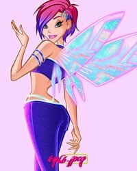 1girls ai_generated ass ass_focus blue_background blue_clothing blue_crop_top blue_latex blue_leggings blue_rubber blue_spandex blue_wings breasts clear_background clothing color_background crop_top curvy cyan_wings eva_gimel eyebrows fairy fairy_only fairy_wings female female_focus female_only flying glitter green_eyes hi_res high_heels human humanoid humanoid_only jpeg latex latex_clothes latex_clothing leggings leggings_clothes leggings_clothing letwork lipstick logo looking_at_viewer magenta_eyebrows magenta_hair magical_girl multicolored_background multicolored_wings open_eyes pink_background pink_eyebrows pink_hair pink_wings pixie_cut posing posing_for_the_viewer purple_eyebrows purple_hair purple_lipstick rainbow_(animation_studio) rendered rubber rubber_clothes rubber_clothing seductive seductive_look shiny_clothes shiny_clothing short_hair signature solo spandex spandex_clothes spandex_clothing sparkles taper_cut tecna_(winx_club) teeth tight_clothing transparent_background white_background wings winx_club winx_club:_the_magic_is_back