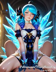 ability ai_generated blue_eyes champion delicate_hands demacia fantasy_world female full_lips gaming gwen gwen_(league_of_legends) high_cheekbones league_of_legends lol_universe long_curly_hair long_eyelashes magical marytheenr34 mystical noxus pale_skin rift round_cheeks runeterra slender_build small_nose soft_jawline spell stitched_seams summoner summoner_canyon teal_hair thin_eyebrows