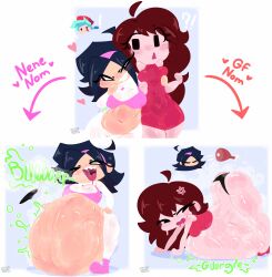 burping cami_gz camigz digestion_noises female friday_night_funkin girlfriend_(friday_night_funkin) heart hyper hyper_belly jack-o_pose nene_(newgrounds) pillow_shading same_size_vore soft_vore vore vore_belly