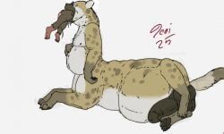 2025 anthro balls belly brown_body brown_fur claws colored dated duo erection eyewear fur genitals glasses hand_on_belly head_first hi_res humanoid_genitalia humanoid_penis hyena jeri_kleinlowe male male/male male_taur mammal mouse murid murine nipples nude_male nude_pred nude_taur oral_vore penis rodent signature simple_background tan_body tan_fur taur taur_pred vore vore_belly white_background white_body white_fur