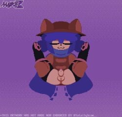 1boy 2d accurate_art_style animated anthro anthro_male anthro_only blue_hair blue_scarf cat_ears legs_apart legs_up loop male male_only maykez niko_(oneshot) oneshot penis scarf simple_background solo tagme testicles throbbing_penis watermark yellow_sclera young