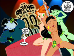 1boy 3girls breasts club_33 col_kink dark-skinned_female dark_skin disney disney_channel dr._drakken english_text female human kim_possible kimberly_ann_possible male miss_go monique_(kim_possible) multiple_girls nipples orange_hair pole_dancing redhead shego straight straight_hair strip_club stripper_pole tagme text