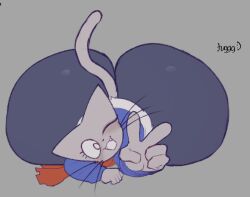 anthro artist_name ass big_butt black_nose blue_clothing blue_sweater blue_topwear blush blush_lines bottomwear clothing domestic_cat eyelashes fangs felid feline felis femboy fur gay gay_anal gay_male gay_sex gesture grey_background grey_body grey_fur grey_tail hand_gesture homosexual homosexual_male homosexual_sex huge_butt hyper hyper_butt long_tail long_whiskers lying male male/male male_penetrated mammal on_front one_eye_closed red_scarf scarf shorts signature simple_background solo solo_male sweater tail teeth teeth_showing text tika_(tuggg) topwear tuggg v_sign whiskers white_eyes wink yaoi