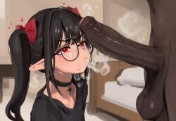 2boys ai_generated balls ballsack black_clothing black_hair brattyanny choker christian_cross cross cum_in_mouth dark-skinned_male elf_ears femboy femboy_on_male flat_chest flat_chested foreskin gay gay_sex glasses homosexual homosexual_sex hoodie interracial large_penis larger_male light-skinned_male looking_at_penis male male/male male_focus mouth_closed mouth_full_of_cum musk musky musky_balls penis puffed_cheeks red_bow red_eyes rev_says_desu sex size_difference smaller_male sniffing swallowing swallowing_cum testicles uncircumcised virtual_youtuber yaoi