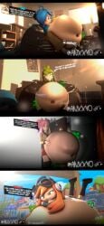 anxxyo belle_fontiere hyper hyper_belly lying_on_stomach mass_vore meggy_spletzer melony_(smg4) multiple_preds multiple_prey saiko_bichitaru_(smg4) same_size_vore sequence smg4 soft_vore struggling struggling_prey tari_(smg4) unwilling unwilling_prey vore vore_belly voreception