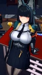1girls 3d_animation animal_ears animated artist_request bangs big_breasts black_hair blunt_bangs breasts clothing female female_only fox_ears fox_girl hoshimi_miyabi large_breasts long_hair looking_at_viewer necktie no_sound pantyhose red_eyes skirt solo source_request tagme thick_thighs thighs video zenless_zone_zero