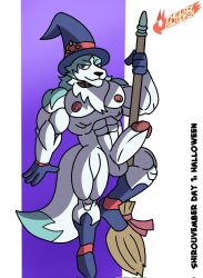 abs anthro big_muscles big_penis big_tail blue_body blue_eyes blue_fur boots brand_new_animal canid canine canis clothing footwear fur genitals gloves handwear hat headgear headwear hi_res magic_user male mammal muscles muscular muscular_male pecs penis shirou_ogami shoes solo studio_trigger tail the_lazy_blaziken white_body white_fur wizard_hat wolf