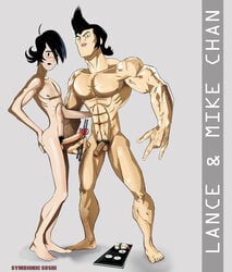 2boys armpit_hair artist_request ass black_hair chopsticks erection foreskin lance_lunis male male_only mike_chan muscular_male penis pubic_hair simple_background sym-bionic_titan tagme yaoi