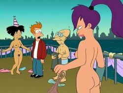 amy_wong clothed_male_nude_female cmnf female futurama hubert_j_farnsworth human male mole outside philip_j_fry photoshop turanga_leela unshaved_pussy