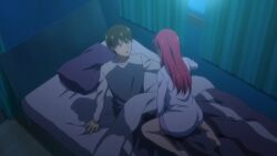16:9_aspect_ratio 1boy 1girls animated audible_speech bed bedroon blanket bra breasts breathing brown_hair clothing english_audio english_dialogue english_language female female_pervert guiding_hand h264_(codec) hand_on_breast has_audio heavy_breathing kanojo_mo_kanojo lingerie male moonlight mp4 mukai_naoya multiple_females multiple_girls night nightgown open_clothes panties penis pervert pervert_female pillow pink_nightgown red_eyes red_hair saki_saki_(kanojo_mo_kanojo) screen_capture sleepwear small_breasts sound tagme underwear video wanting_cock wanting_sex