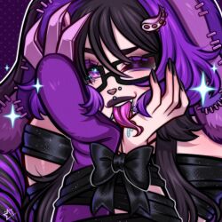 goth goth_bunny goth_girl goth_maniac goth_maniax goth_vtuber gothbunny gothic gothicc gothjuice gothmaniac gothmaniax purple_eyes purple_hair ribbon starrynekoart tentacle_tongue tied_up winking_at_viewer