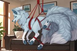 3_tails a.o.kigahara_(artist) animal_genitalia animal_vulva anus arctic_fox blue_anus blue_body blue_claws blue_eyes blue_fur blue_nose blue_pawpads blue_tail blue_tongue blue_vulva bodily_fluids canid canine canine_genitalia canine_vulva claws female feral fox fur genital_fluids genitals hi_res mammal multi_tail pawpads solo tail tail_anus taka_(artist) tongue tongue_out true_fox vaginal_fluids vulva