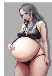 1girls arinokateku big_breasts breasts female female_only huge_belly large_breasts megami_tensei persona persona_5 pregnant ready_to_pop sae_niijima silver_hair solo stethoscope thick_thighs