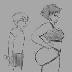 1boy1girl ass ass_awe bianca_(max1mus) big_ass binder_(restraint) bubble_butt bulge_through_clothing fat_ass gym gym_clothes huge_ass jockstrap max1mus muscular_ass muscular_female muscular_thighs original_characters sketch