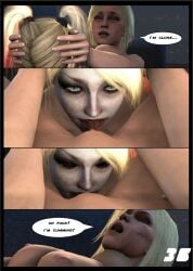 2girls 3d 3d_(artwork) ayatollaofrock batman:_arkham_knight batman_(series) big_breasts blonde_hair blue_eyes breasts comic completely_naked completely_naked_female completely_nude completely_nude_female cunnilingus dc dc_comics dialogue dyed_hair english_text female female/female female_only harley_quinn harley_quinn_(arkham) harley_quinn_(arkham_knight) highres injustice_2 kara_zor-el karen_starr licking_pussy netherrealm_studios nipples non-web_source oral page_36 power_girl power_girl_(injustice) speech_bubble tagme tongue tongue_out warner_brothers yuri