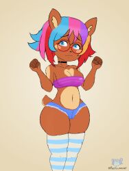 1girls alternate_costume aoilune blue_eyes blue_hair brown_fur deer deer_ears deer_girl female female_focus female_only glasses jean_shorts large_breasts long_socks looking_at_viewer melody_nosurname multicolored_hair orange_hair pink_hair purple_hair red_hair simple_background sports_bra thick_thighs