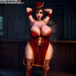 4k ai_generated ass ass bbw big_breasts big_butt borderlands breasts gearbox_software highres huge_ass mad_moxxi matronai_(artist) mature mature_female mature_woman milf patreon patreon_username pinup sagging_breasts saggy_breasts stable_diffusion sweat sweating thick_thighs twitter_username wide_hips