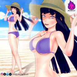 3d beach bikini bikini_bottom bikini_top blind_eye byakugan hyuuga_hinata igneuzz igneuzz_set looking_at_viewer naruto naruto:_the_last naruto_(series) naruto_shippuden shounen_jump straw_hat tagme