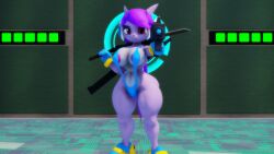 anthro aquatic_dragon dragon female female_protagonist freedom_planet freedom_planet_2 gun looking_at_viewer pointing_gun_at_viewer sahanovazamat sash_lilac video_games water_dragon