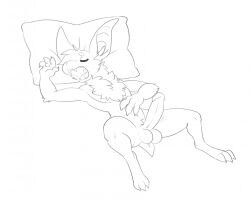 anthro balls bat bat_ears chest_floof closed_eyes digital_media_(artwork) erection feet fur genitals halbean humanoid humanoid_genitalia humanoid_penis long_ears lying male male_only mammal nude on_back open_mouth penis pillow short_tail sleeping snoring solo spread_legs spreading tail teeth toes turo_of_akesh wingless_bat