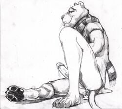 anthro colorless cougar cum feline male masturbation mountain_lion nittany_lion pencil_(artwork) penis scarf sketch solo