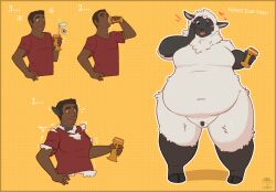 anthro balls belly big_belly blush bovid caprine clothed clothing container cup dark-skinned_male dark_skin drinking flaccid fur fur_growth genitals goblet growth holidays human male mammal moobs new_year overweight penis potion sheep simple_background small_balls small_penis solo species_transformation torn_clothing transformation weight_gain wool_(fur) yuniwolfsky