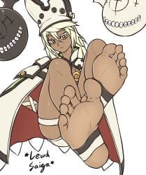 1girls barefoot blonde_hair dark-skinned_female feet female female_only foot_fetish foot_focus guilty_gear legs lewdsaiga looking_at_viewer pov_feet ramlethal_valentine soles stirrup_legwear tagme toes