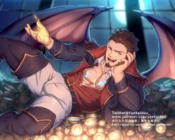 1boy bara barazoku bulge clothing facial_hair fate/zero fate_(series) gay hairy hairy_male halloween hi_res highres holidays looking_at_viewer male male_focus male_only manly muscular_male napoleon_bonaparte_(fate) solo solo_male vampire yaoi