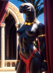 ai_generated alien alien_girl areolae barely_visible_genitalia barely_visible_pussy breasts bungie cleft_of_venus dark_nipples female female_only female_sangheili halo_(series) jewelry loincloth looking_at_viewer marcus64 microsoft nipples partially_clothed pussy pussy_peek sangheili solo_female standing topless