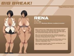 big_break! big_breasts black_hair breasts busty character_sheet cleavage female female_focus female_only hourglass_figure ichan milf rena_(ignitioncrisis) short_hair tagme text wide_hips