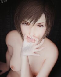 3d breasts cum_on_hand cum_on_tongue cumshot final_fantasy final_fantasy_vii final_fantasy_vii_remake licking smile tipsynd yuffie_kisaragi